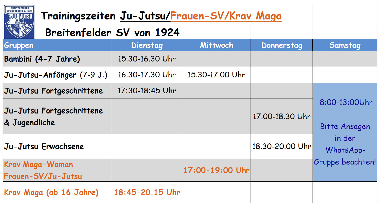 Trainingsplan Krav Maga BSV 1924